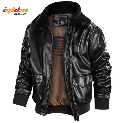 Men's Winter Bomber Leather Jackets Male Army Soldiers Tactical Jackets MA-1 Military Pilot Fur Collar Thick Warm Outwear Coats ► Photo 1/6