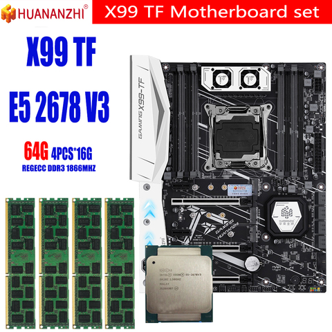 HUANANZHI TF x99 Motherboard set with Xeon E5 2678 V3 LGA2011-3 4pcs*16GB =64GB PC3 14900R RAM 1866MHz DDR3 ECC REG memory ► Photo 1/6