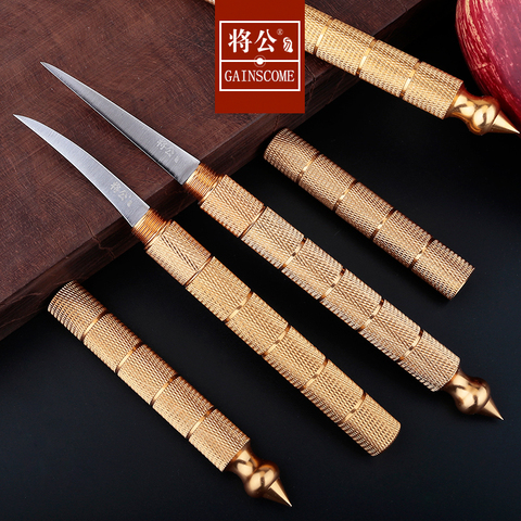 GAINSCOME Thai Kitchen Food Carving Knife 440C Steel Double Blade Master Knife Scimitar Hotel Chef Vegetable Bar Fruit Platter ► Photo 1/6