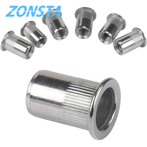 M4 M5 M6 M8 M10 304 Stainless Steel Rivet Nuts Rivnuts Knurled Steel Head Nutserts Flat Head Threaded Insert Nuts Assortment ► Photo 1/6