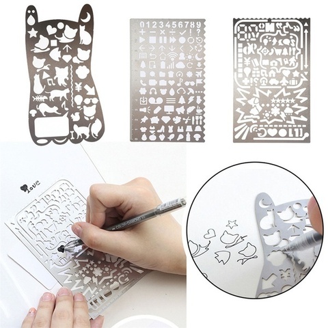 Portable Stainless Steel Stencils Hollow Ruler Travel Diary Notebook Drawing DIY Tool ► Photo 1/6