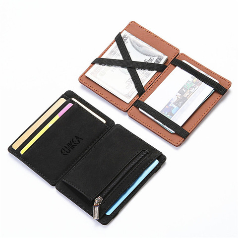 Ultra Thin 2022 New Men Male PU Leather Mini Small Magic Wallets Zipper Coin Purse Pouch Plastic Credit Bank Card Case Holder ► Photo 1/6