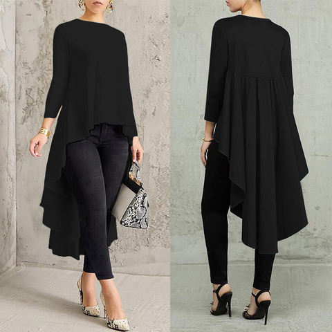 Asymmetrical Tunic Tops Women's Blouse Spring Chemise 2022 ZANZEA Pleated Long Sleeve Shirt Female Swallowtail Blusas Oversized ► Photo 1/6