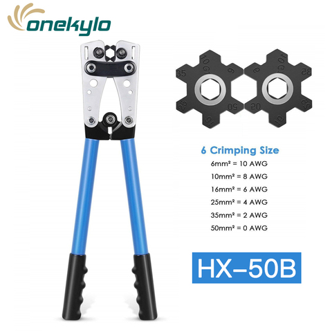 HX-50B Battery cable lug crimping tool wire crimper hand ratchet terminal crimp pliers for 6-50mm² 1-10AWG with cable cutter ► Photo 1/6