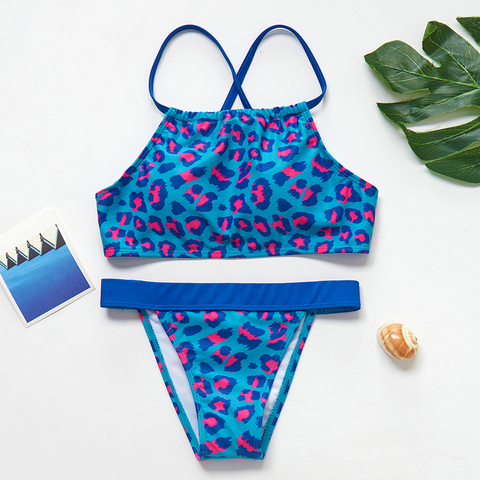 2~16Y Teenager Girls Swimsuit Two pieces Kids Bikini set Girls swimwear Leopard print Swimming suit for Kid girls-ST210 ► Photo 1/6