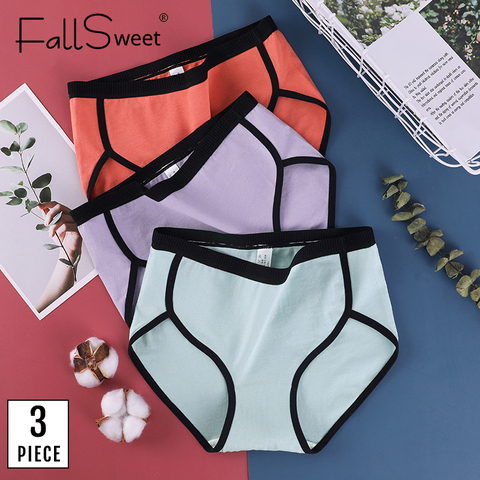 FallSweet 3 pcs / lot ! Plus Size Cotton  Panties Patchwork Underwear Women Mid Waist Briefs M -4XL ► Photo 1/6