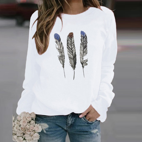 40#Harajuku Hoodies Autumn Winter Womens Casual Ladies Feather Print Sweatshirt Elegant Basic Daily Pullover Tee Tops Sudadera ► Photo 1/6