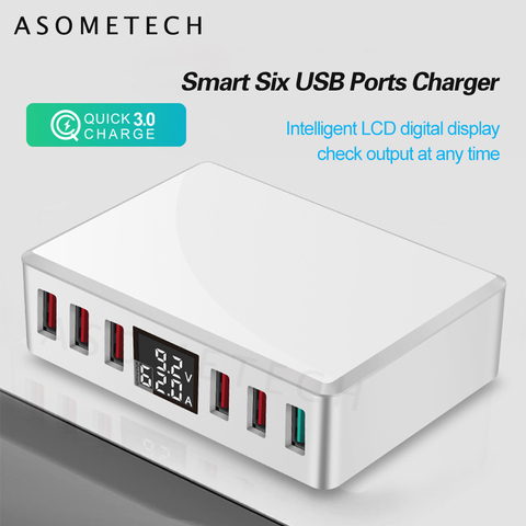 6 Ports USB Charger QC 3.0 Fast Charging Smart LCD Digital Display Multi-Port Travel Charger Station Quick Charge USB Charging ► Photo 1/6