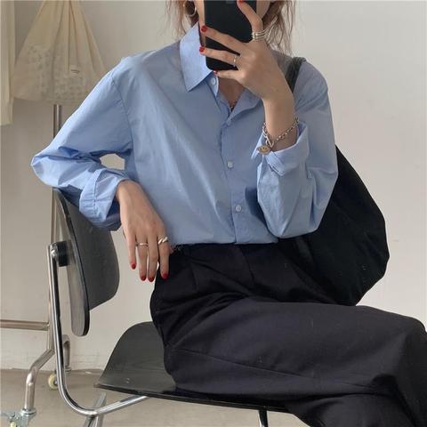 Women All-match Preppy Style OL Chic Korean Long Sleeve Striped Shirt Spring Oversize Harajuku BF Vintage Casual Blouse Tops ► Photo 1/6