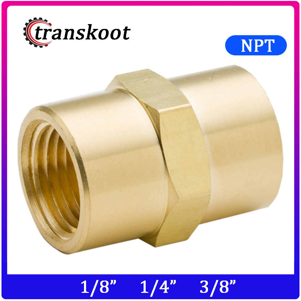 2 Pcs 1/4" to 3/8"PT Female Thread Straight Brass Hex Rod Pipe Fitting Coupling 