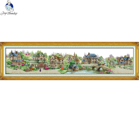 European town,Chinese DIY Cross Stitch Kits,11CT Printed Fabric 14CT Canvas, Big Size Village Scenery Embroidery Needlework ► Photo 1/6