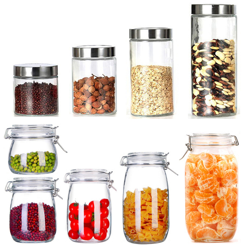 glass storage bottles jars with lid large capacity honey candy jar kitchen container sealed with cover glass jars secret stash ► Photo 1/5