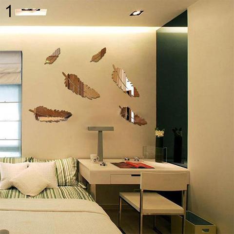 8 Pcs/Set Modern Feather Acrylic Mirror Wall Art Sticker Home Office Decor Gift Wall Stickers Living Bedroom Decorations ► Photo 1/6