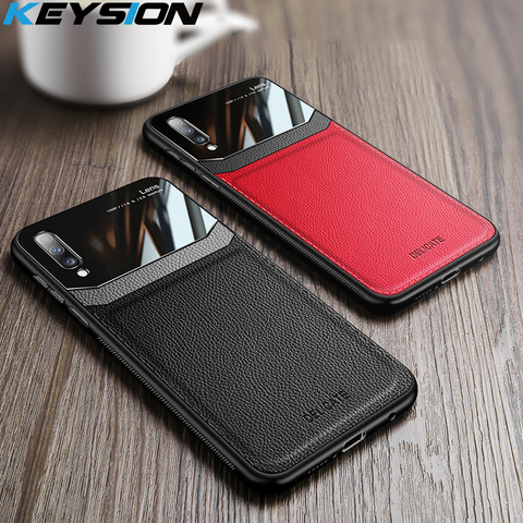 KEYSION Leather Case for Samsung Galaxy A50 A30S A20 A70 A7 2022 Mirror Glass Phone Back Cover For Samsung Note 10 Plus S10 9 8 ► Photo 1/6