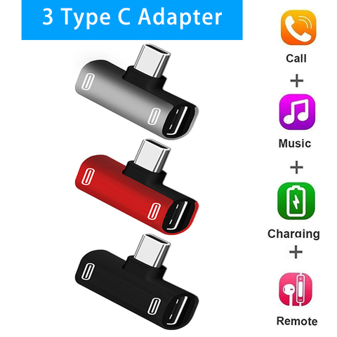 Dual Type C USB-C Earphone Headphone Audio Charging Charger Adapter Splitter Convertor for Xiaomi for Huawei Dropshipping ► Photo 1/6