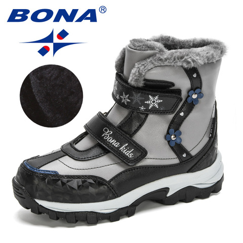 BONA 2022 New Arrival Winter Mid-Calf Plush Snow Boots Children Outdoor Durable Boots Kids Anti-Slip High Top Girls Boys Shoes ► Photo 1/6