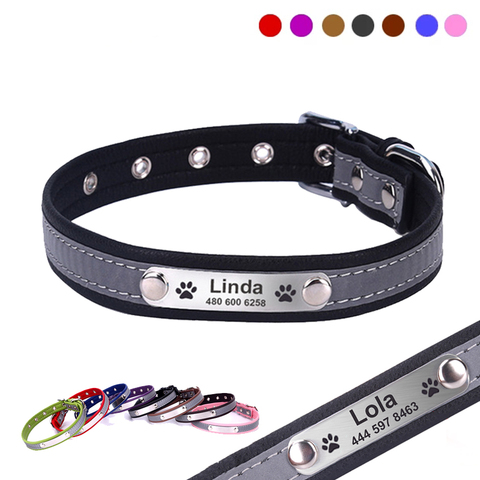 Personalized Dog Collar Leather Reflective Dogs Cat Collar ID Custom Tag Engraved For Puppy Large Dog Collars Pet accessories ► Photo 1/6