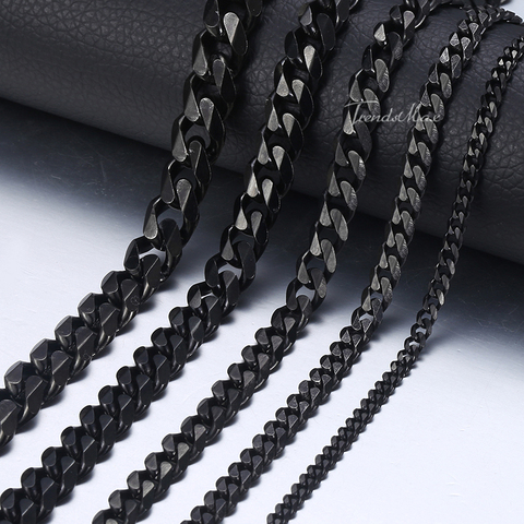 Men's Necklace Stainless Steel Cuban Link Chain Black Gold Necklaces For Men 18-36