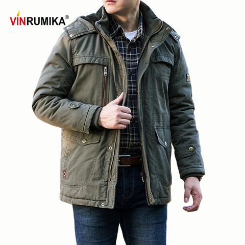 2022 Winter Men's Thick Fleece Military Casual Style Khaki Jacket Coat Man 100% Cotton Black Blue Thicken  Jackets Coats 4XL 5XL ► Photo 1/6