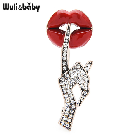 Wuli&baby Rhinestone Hand Enamel Lip  Brooches Women Sexy Secret Pose Party Office Casual Brooch Pins Gifts ► Photo 1/3