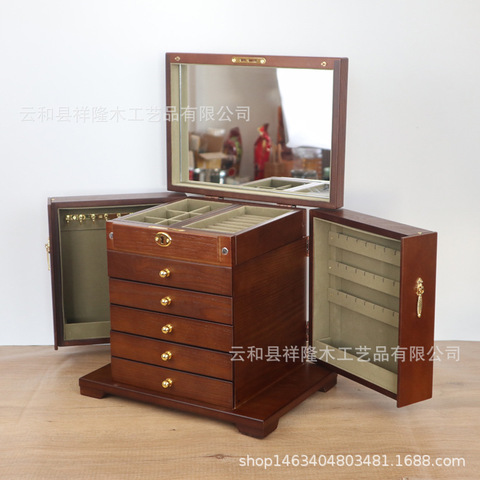 2022 New 6-Layer European Style Lockable Exquisite Jewelry Storage Box Wooden Large-Capacity High-End Luxury Jewelry Box ► Photo 1/5