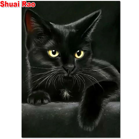 animal black cat diamond painting,full,square,round diamond embroidery  mosaic art diamond diy handwork cute pet puzzle diamant, ► Photo 1/6