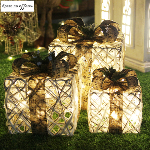 Christmas Decoration Three-piece Gift Box Christmas Tree Ornaments Luminous Iron Art Home Outdoor Christmas Decorations Mall ► Photo 1/6