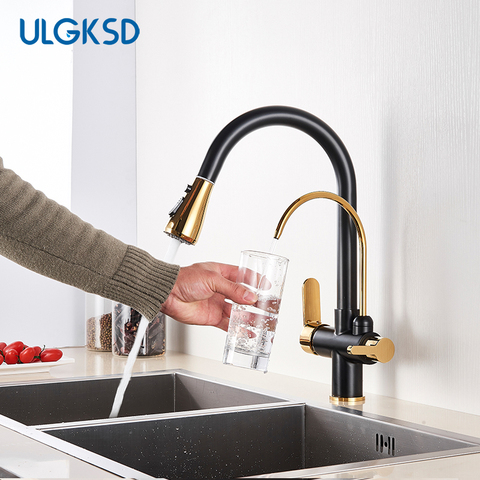 Purification Kitchen Sink Faucet Purified Water Hot and Cold Water Faucets Black Golden Deck Mounted Dual Handle Mixer Tap ► Photo 1/6