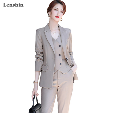 Lenshin 3 Pieces Set Quality Vest Pant Suit Office Ladies Work Wear for Women Female Formal Blazer Jacket with cropped Trousers ► Photo 1/6