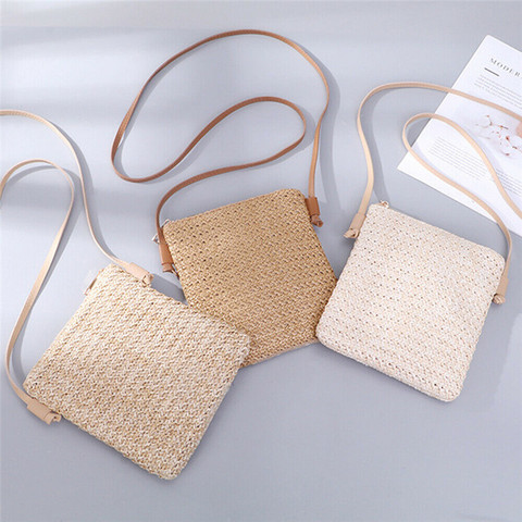 2022 Women's Straw Plait Small Square Bags One Shoulder Slanted Across Bag Handbag Coin Purses Summer Casual Sweet Holiday Tote ► Photo 1/6