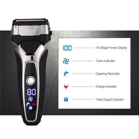 Surker LED Digital Shaver Razor Shaving Mustache Beard Hair Trimmer Cutter 3D Intelligent Floating Shaving Blade Rscx-9008 ► Photo 1/6