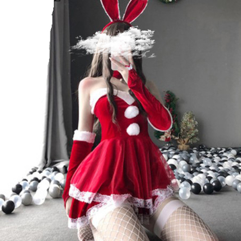 Christmas Xmas Lady Santa Claus Cosplay Costume Sexy Lingerie Bunny Girl Tube Dress Maid Waitress Uniform ► Photo 1/6