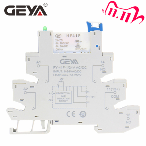 GEYA Slim Relay PLC Interface Hongfa Relay Screw Socket 6A Relay 24VDC/AC Relay Socket 6.2mm thickness ► Photo 1/6