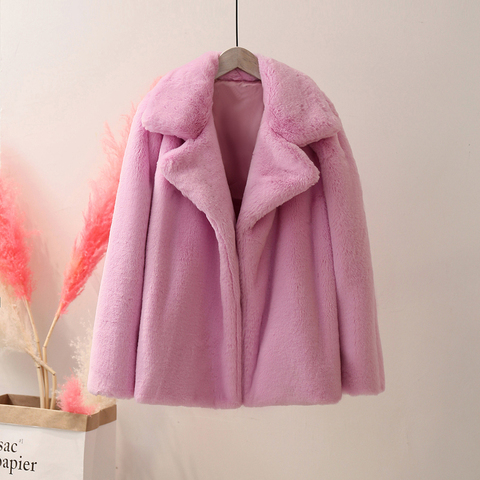 ZADORIN Plus Size Preppy Style Women Winter Warm Furry Loose Pink Faux Fur Coat Solid Lapel Fake Fur Jacket Female Outerwear ► Photo 1/6