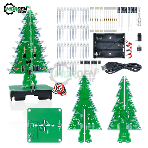 3 Color/7 Color DIY 3D Christmas Tree Soldering Practice Electronic Science Assemble DIY Kit Flashing LED PCB ► Photo 1/6