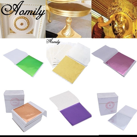 Aomily 9x9cm 100 sheets/Set Multicolor Shiny K Gold Leaf for Gilding Funiture Lines Wall Crafts Handicrafts Gilding Decoration ► Photo 1/6
