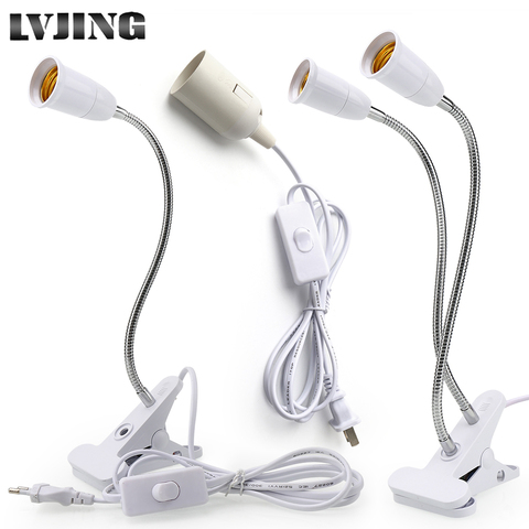 EU US Plug 360 Degrees Flexible Desk Lamp Holder E27 Base Light Socket Gooseneck Clip-On Cable With On off Switch for Home Plant ► Photo 1/6