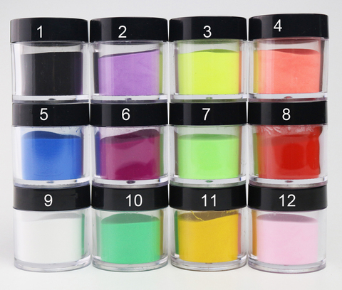 12 Boxes/Set Mix Color Pigment Powder Sculpting Powder 3D ACRYLIC Nail DIPPING POWDER in 10 ML Jar Nail Art Kit ACRYLIC Powder ► Photo 1/5