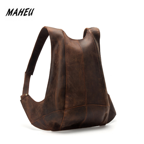 MAHEU Men Women Backpack Bag Anti Theft Backpack Crazy Horse Leather School Backpack Travel Shcool Bag Mochila Escolar Safety ► Photo 1/6