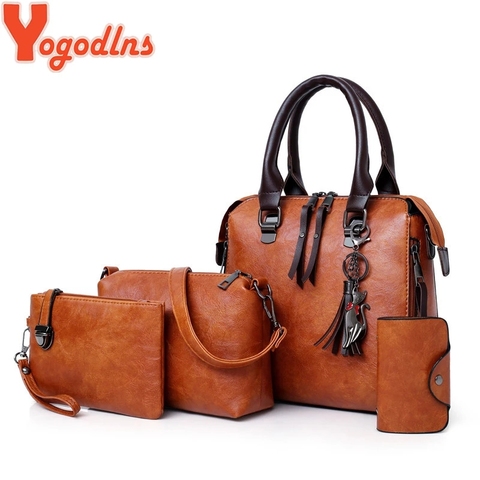 Yogodlns Fashion handbag luxury solid color female vintage designer handbags card four-piece shoulder bag Messenger bag wallet ► Photo 1/6