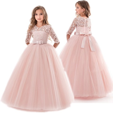 Teenage Girls Dress Summer Children's Clothing Party Elegant Princess Long Tulle Baby Girls Kids Lace Wedding Ceremony Dresses ► Photo 1/6