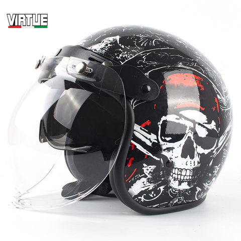 2022 New Virtue Open Face 3/4 Motorcycle Helmet Retro Vintage Motorbike Inner lens included Helm Moto Bike Motocross Helmets ► Photo 1/1