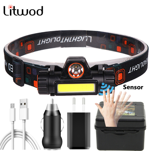 Sensor XP-G Q5 Headlamp Head Lamp Headlight Waterproof 2500lm Cob Led Built in Usb Rechargeable 18650 Battery Working Light 5w ► Photo 1/6