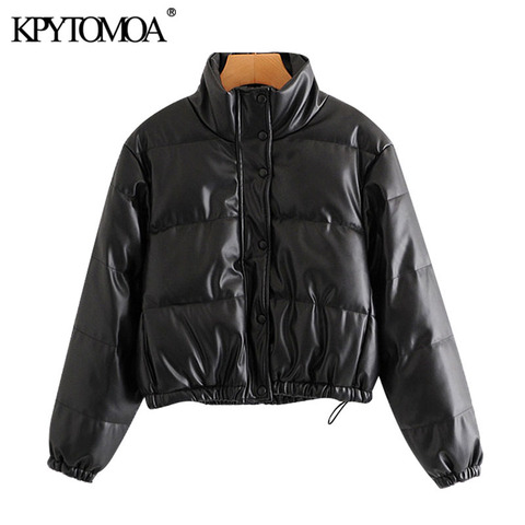 KPYTOMOA Women 2022 Fashion Faux Leather Padded Jacket Thick Warm Parka Coat Vintage Long Sleeve Female Outerwear Chic Tops ► Photo 1/6
