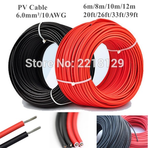 6m/8m/10m/12m 20ft/26ft/33ft/39ft 6.0mm/10AWG Black+Red Solar Connector Cable wire for solar panel module TUV Approval Power PV ► Photo 1/6