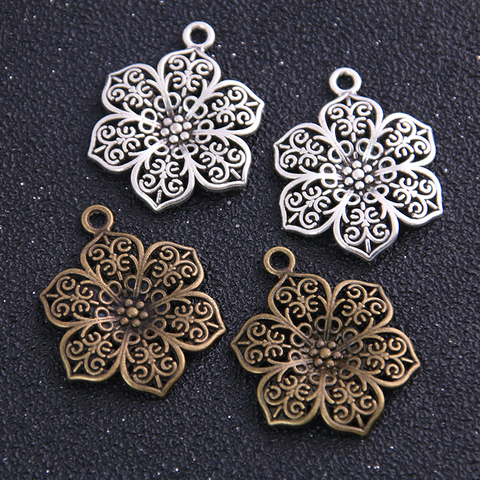 10pcs 23*31mm Two Color Hollow Flower Plant Hollow Pendant Jewelry Charm Metal Alloy DIY Handmade Mark ► Photo 1/6