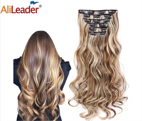 Alileader Synthetic Hair 16 Clip In Hair Extension Clip For Women 6Pcs/Set Hair Extension Clip In Ombre Fake Hairpiece Long Wavy ► Photo 1/6