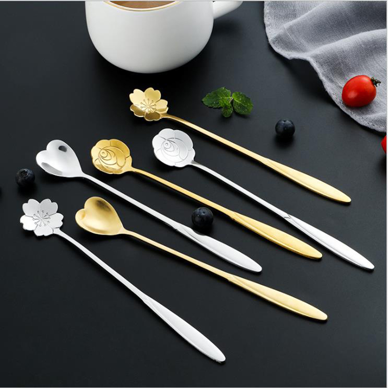 Dropship 8Pcs Stainless Steel Flower Spoon Coffee Tea Spoon Cute