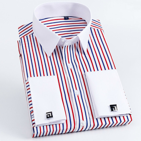 Quality Men Casual Slim Fit Shirt Mens Long Sleeve Business Dress Shirts French Cufflinks Shirt Male Striped Shirt ► Photo 1/6