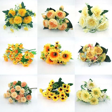 Yellow variety autumn fake tea rose peony silk flower autumn gerbera daisy fake flower plastic DIY wedding home accessories ► Photo 1/6